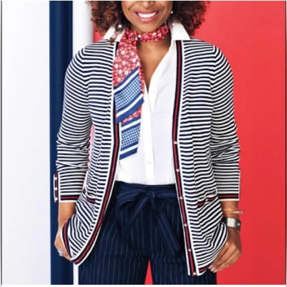 The Oprah Magazine for Talbots Stripe Cardigan Size S - Picture 2 of 8